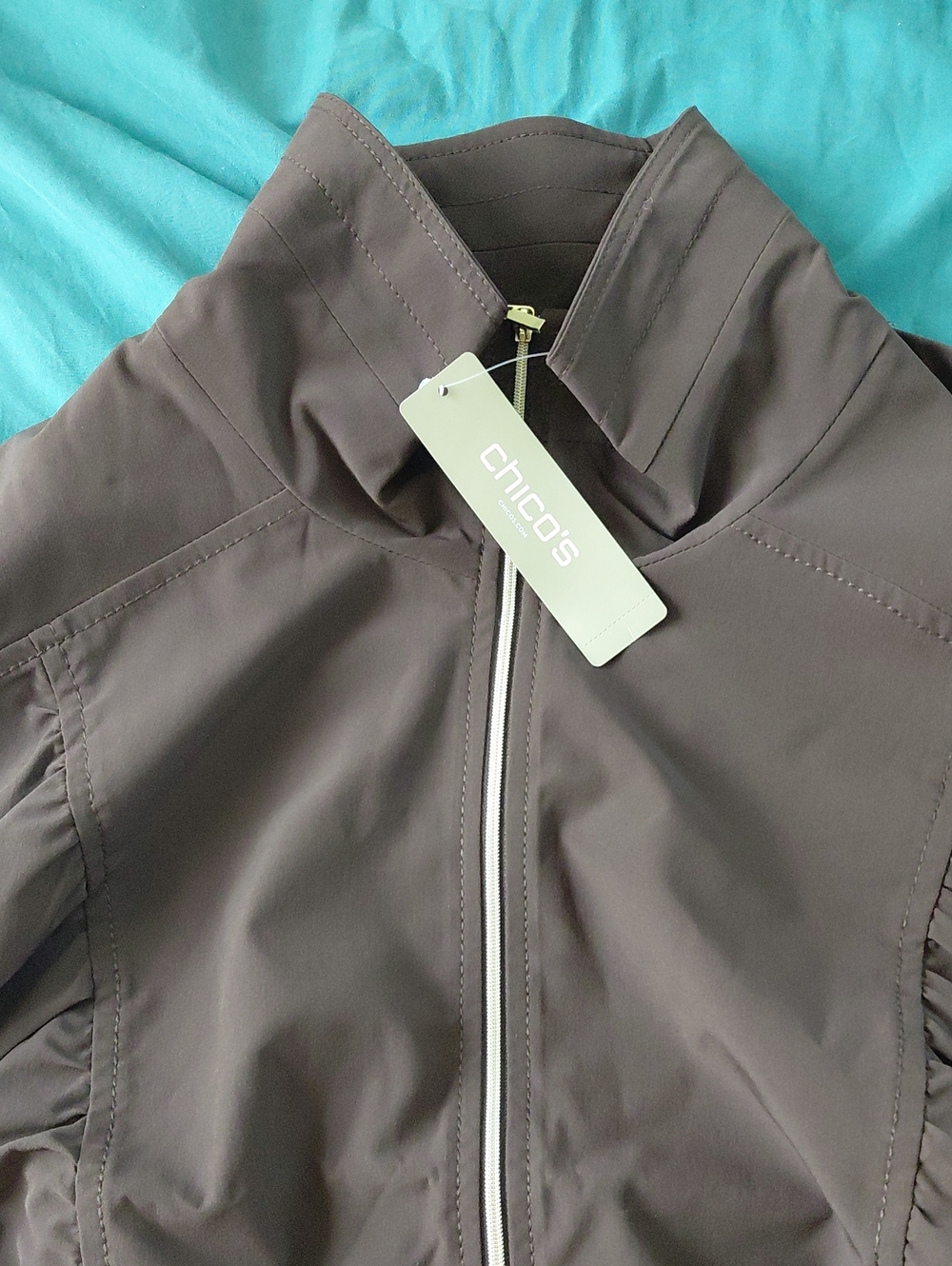 Chico's Women's Taupe Zip-Front Utility Jacket